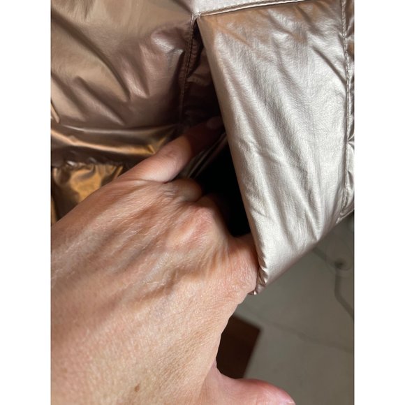 All Saints Mika Gold Metallic Long Sleeve Full Zip Puffer Coat Size 8 - Picture 7 of 12